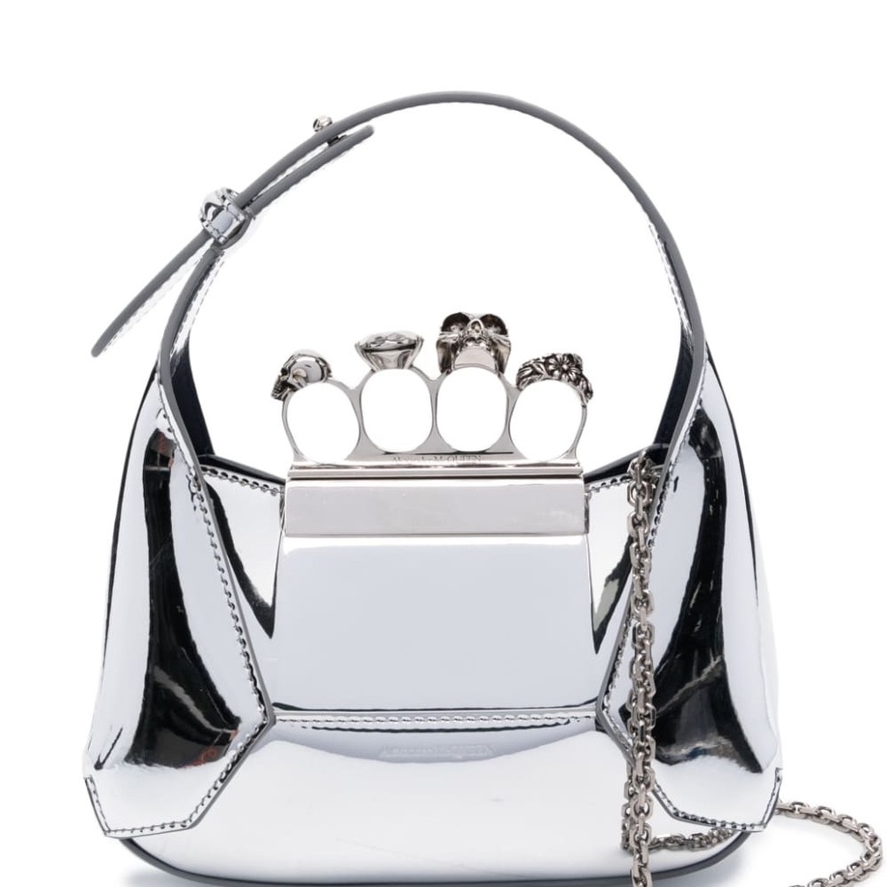 Alexander McQueen Mini Jewel Skull Metallic Top-Handle Bag